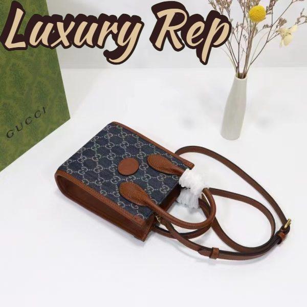 Replica Gucci Unisex Mini Tote Bag Interlocking G Blue Ivory GG Denim Jacquard 5