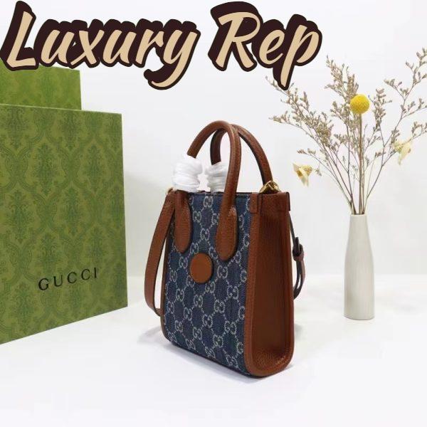 Replica Gucci Unisex Mini Tote Bag Interlocking G Blue Ivory GG Denim Jacquard 6