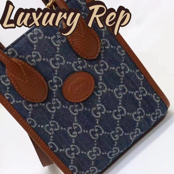 Replica Gucci Unisex Mini Tote Bag Interlocking G Blue Ivory GG Denim Jacquard 7