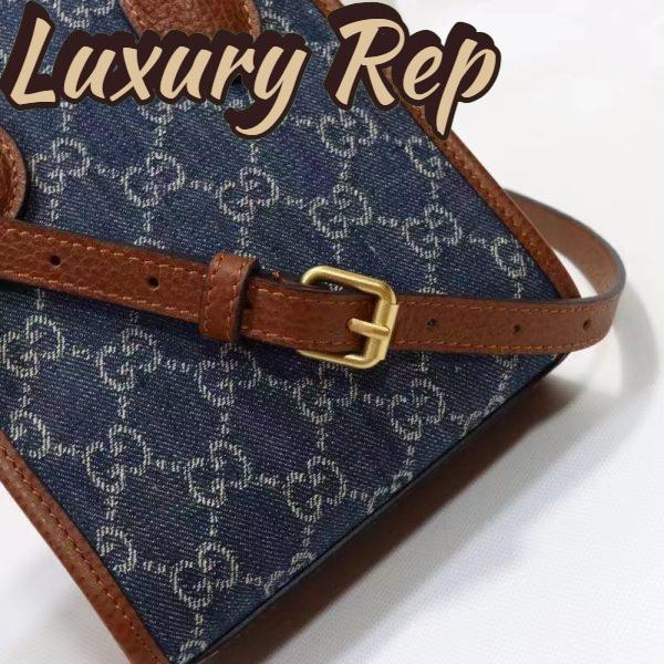 Replica Gucci Unisex Mini Tote Bag Interlocking G Blue Ivory GG Denim Jacquard 8