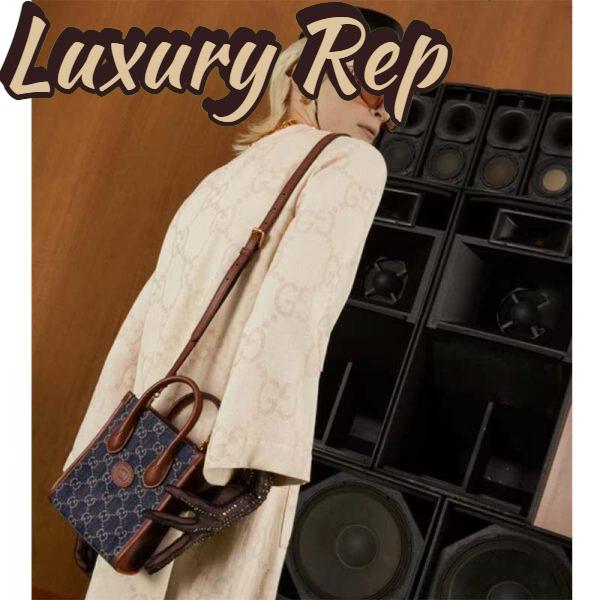 Replica Gucci Unisex Mini Tote Bag Interlocking G Blue Ivory GG Denim Jacquard 11