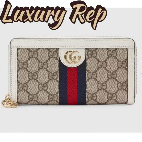 Replica Gucci Unisex Ophidia Card Case Wallet Web Beige Ebony GG Supreme Canvas