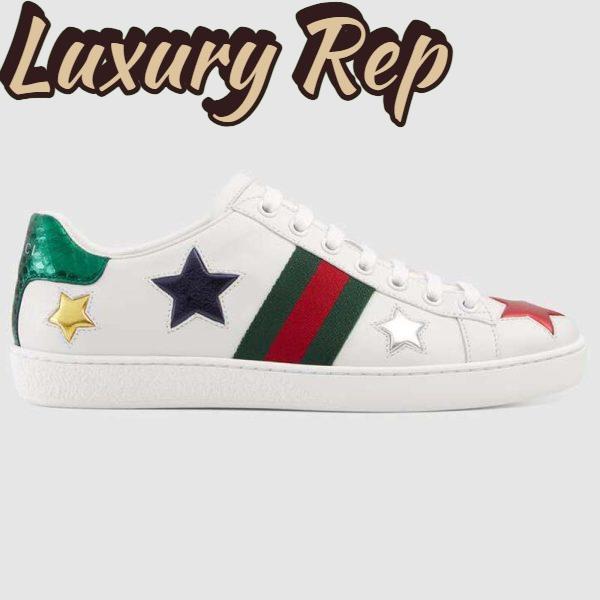 Replica Gucci Women’s Ace Embroidered Sneaker in White Leather with Inlaid Multicolor Stars