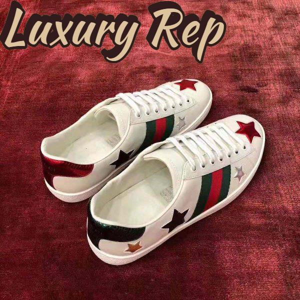 Replica Gucci Women’s Ace Embroidered Sneaker in White Leather with Inlaid Multicolor Stars 3