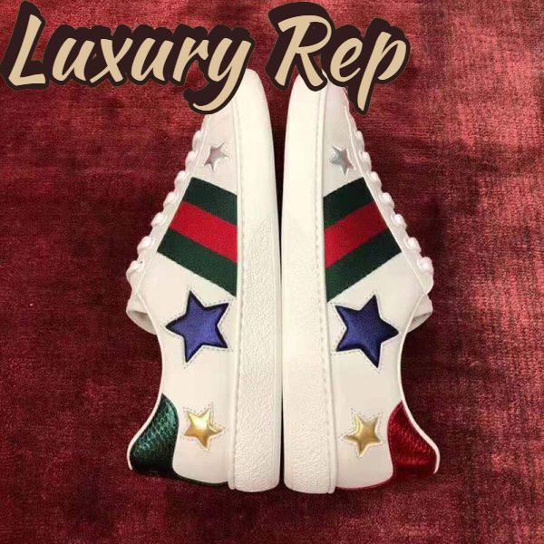 Replica Gucci Women’s Ace Embroidered Sneaker in White Leather with Inlaid Multicolor Stars 4