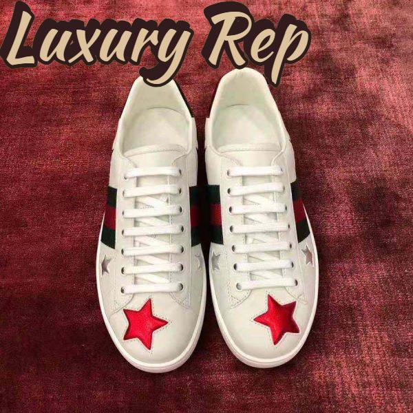 Replica Gucci Women’s Ace Embroidered Sneaker in White Leather with Inlaid Multicolor Stars 5