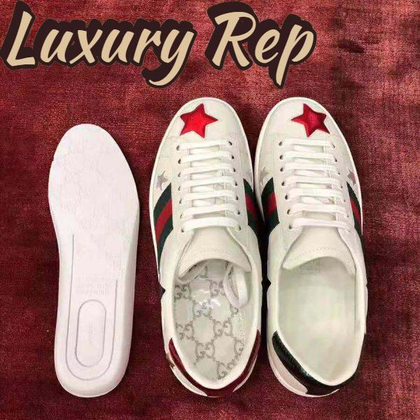 Replica Gucci Women’s Ace Embroidered Sneaker in White Leather with Inlaid Multicolor Stars 6