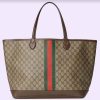 Replica Gucci Unisex Ophidia GG Large Tote Bag Beige Ebony GG Supreme Canvas Brown Leather 14
