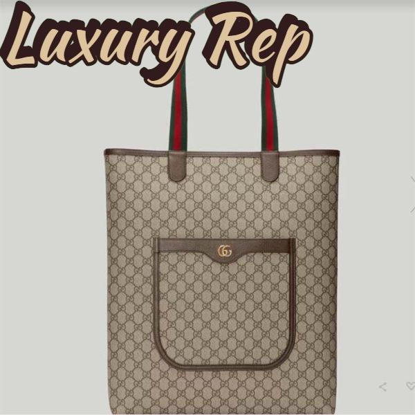Replica Gucci Unisex Ophidia GG Large Tote Bag Beige Ebony GG Supreme Canvas Brown Leather