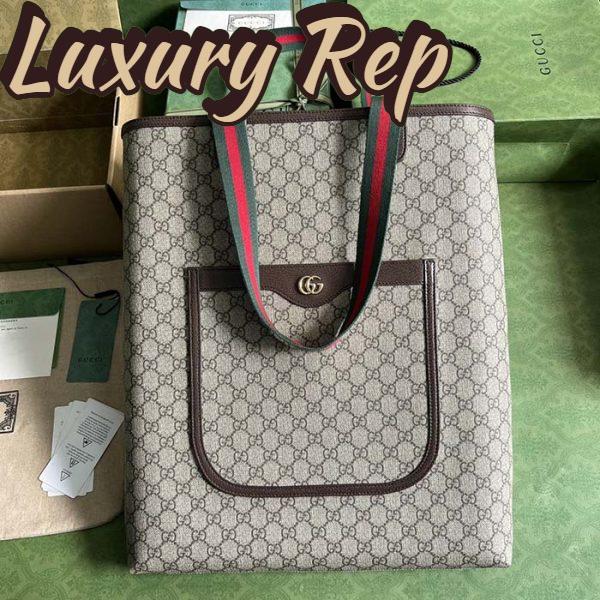 Replica Gucci Unisex Ophidia GG Large Tote Bag Beige Ebony GG Supreme Canvas Brown Leather 3