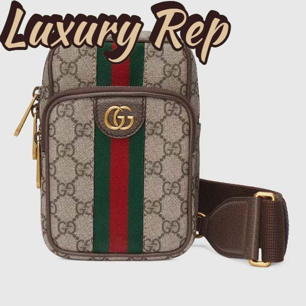 Replica Gucci Unisex Ophidia GG Mini Bag Beige Ebony GG Supreme Canvas Double G