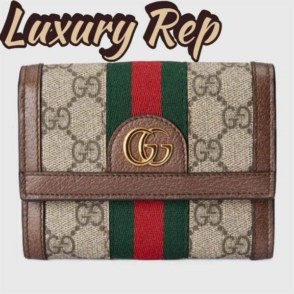 Replica Gucci Unisex Ophidia GG Wallet Beige Ebony GG Supreme Canvas