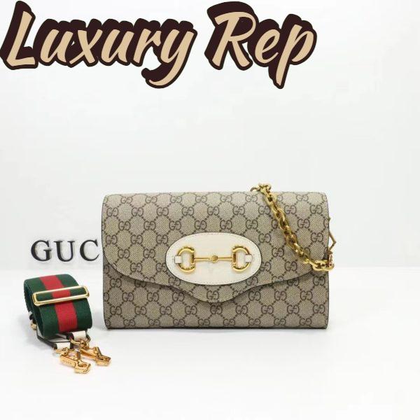 Replica Gucci Women Horsebit 1955 Small Bag Beige Ebony GG Supreme Canvas White Leather 3