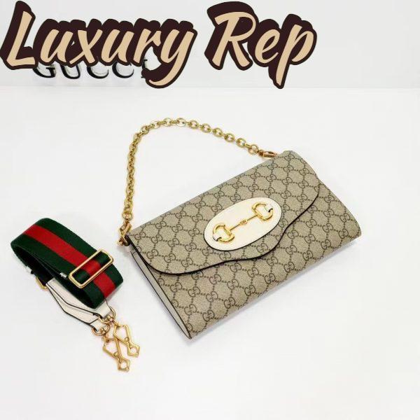 Replica Gucci Women Horsebit 1955 Small Bag Beige Ebony GG Supreme Canvas White Leather 4