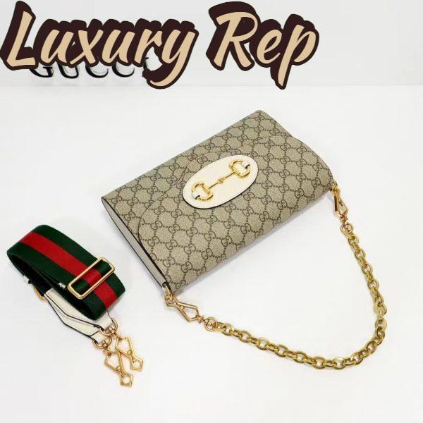Replica Gucci Women Horsebit 1955 Small Bag Beige Ebony GG Supreme Canvas White Leather 5