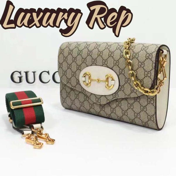 Replica Gucci Women Horsebit 1955 Small Bag Beige Ebony GG Supreme Canvas White Leather 6
