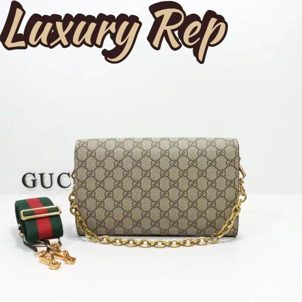 Replica Gucci Women Horsebit 1955 Small Bag Beige Ebony GG Supreme Canvas White Leather 7