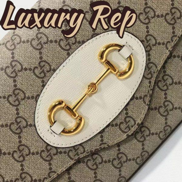 Replica Gucci Women Horsebit 1955 Small Bag Beige Ebony GG Supreme Canvas White Leather 10