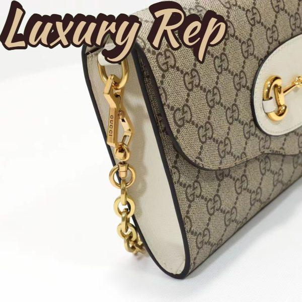 Replica Gucci Women Horsebit 1955 Small Bag Beige Ebony GG Supreme Canvas White Leather 11