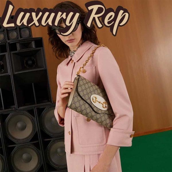 Replica Gucci Women Horsebit 1955 Small Bag Beige Ebony GG Supreme Canvas White Leather 12