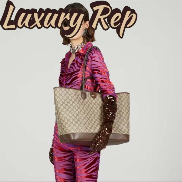 Replica Gucci Unisex Ophidia Large Tote Bag Beige Ebony GG Supreme Canvas 13