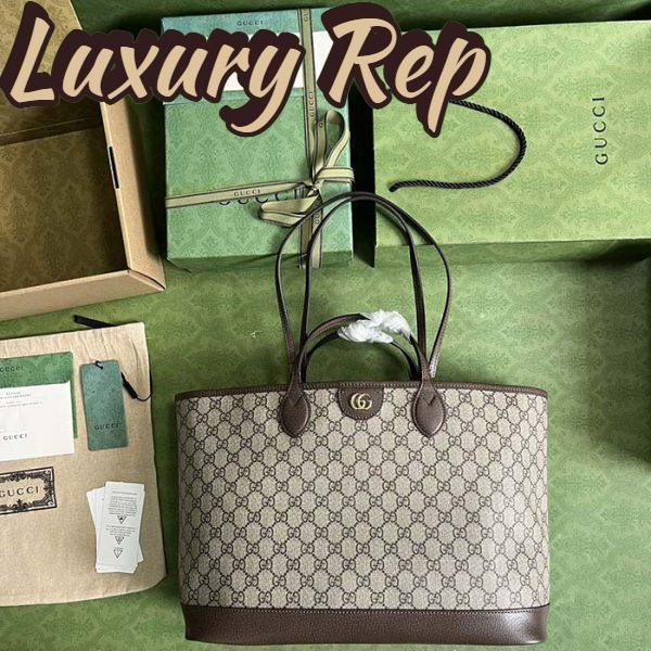 Replica Gucci Unisex Ophidia Medium Tote Bag Beige Ebony GG Supreme Canvas 6