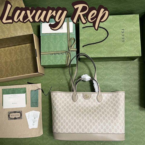Replica Gucci Unisex Ophidia Medium Tote Bag Beige White GG Supreme Canvas 5