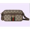 Replica Gucci Unisex Ophidia Mini Bag Beige Ebony GG Supreme Canvas Brown Leather
