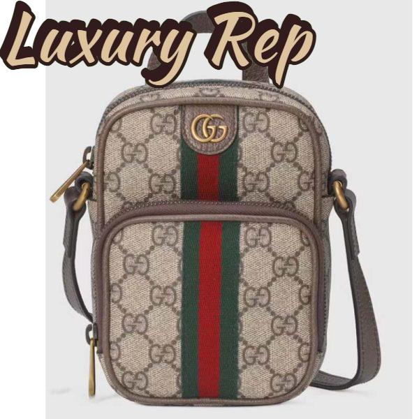 Replica Gucci Unisex Ophidia Mini Bag Beige Ebony GG Supreme Canvas Double G