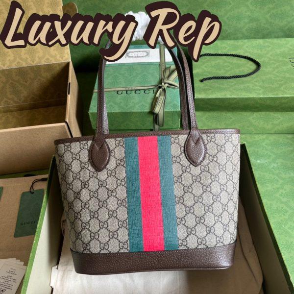 Replica Gucci Unisex Ophidia Small Tote Bag Beige Ebony GG Supreme Canvas 4