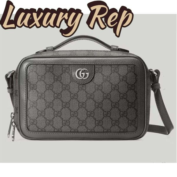Replica Gucci Unisex Ophidia Small Shoulder Bag Grey Black GG Supreme Canvas