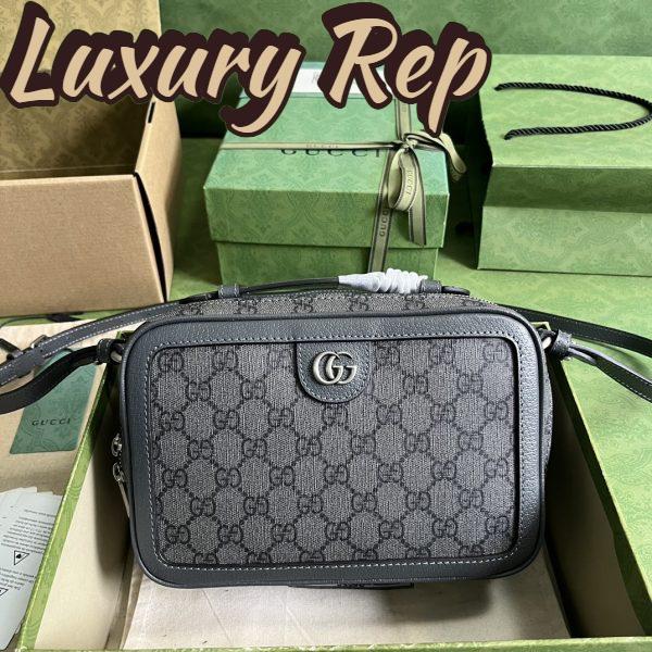 Replica Gucci Unisex Ophidia Small Shoulder Bag Grey Black GG Supreme Canvas 3