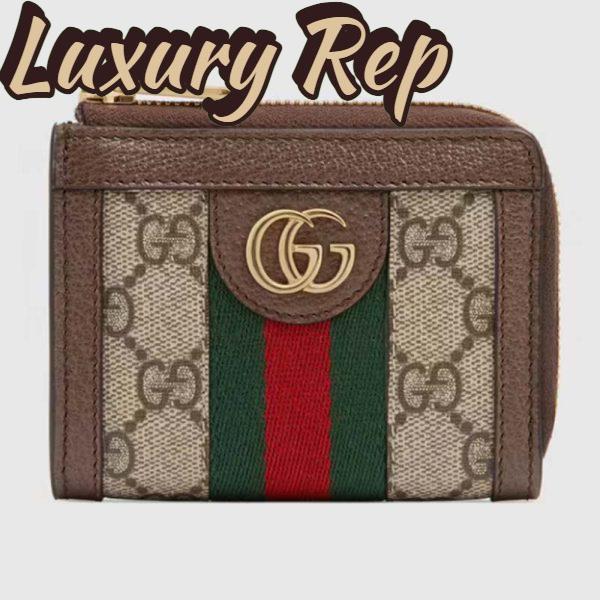 Replica Gucci Unisex Ophidia Zip Around Wallet Beige Ebony GG Supreme Canvas