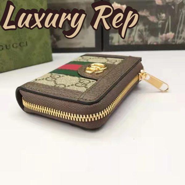 Replica Gucci Unisex Ophidia Zip Around Wallet Beige Ebony GG Supreme Canvas 6