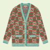 Replica Gucci Men Maxi GG Cotton Cardigan Red Green Long Sleeves V-Neck