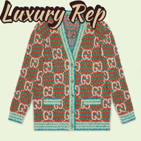 Replica Gucci Men Maxi GG Cotton Cardigan Red Green Long Sleeves V-Neck 2