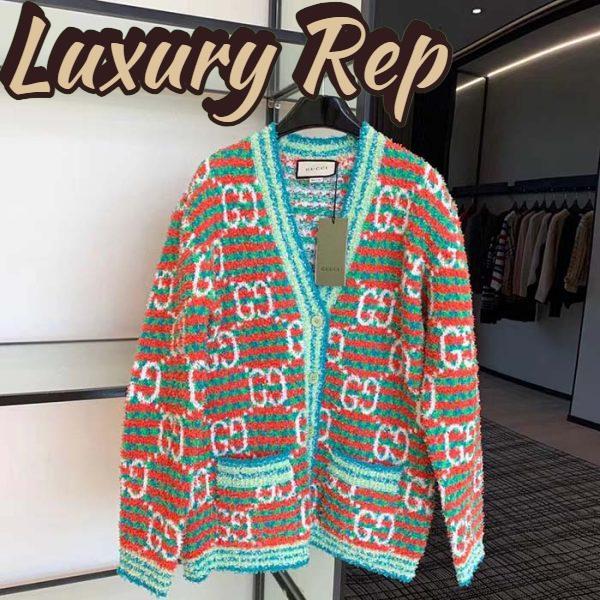 Replica Gucci Men Maxi GG Cotton Cardigan Red Green Long Sleeves V-Neck 3
