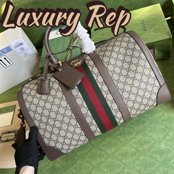 Replica Gucci Unisex Savoy Large Duffle Bag Beige Ebony GG Supreme Canvas Double G 5