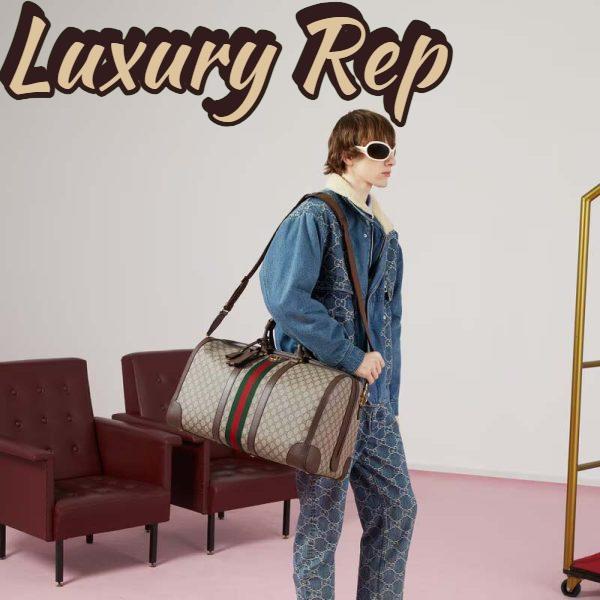 Replica Gucci Unisex Savoy Large Duffle Bag Beige Ebony GG Supreme Canvas Double G 13