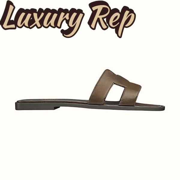 Replica Hermes Women Oran Sandal Epsom Calfskin Iconic “H” Cut-Out-Brown 2