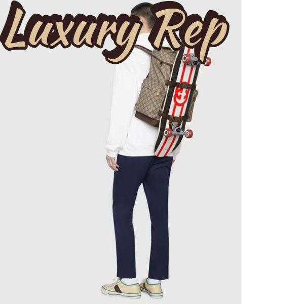 Replica Gucci Unisex Skateboard Backpack Web Beige Ebony GG Supreme Canvas 12