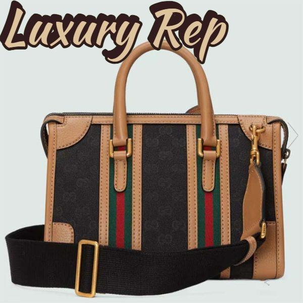 Replica Gucci Unisex Small Canvas Top Handle Bag Double G Brown Black Original GG Canvas