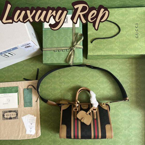 Replica Gucci Unisex Small Canvas Top Handle Bag Double G Brown Black Original GG Canvas 6