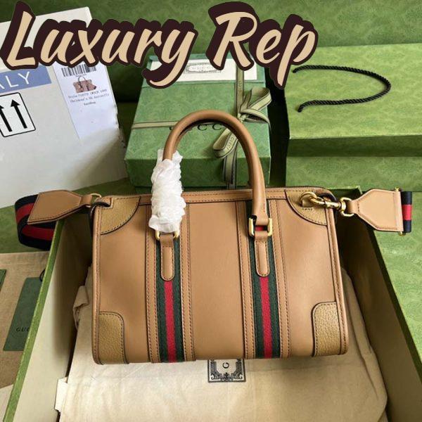 Replica Gucci Unisex Small Canvas Top Handle Bag Double G Light Brown Smooth Leather 4