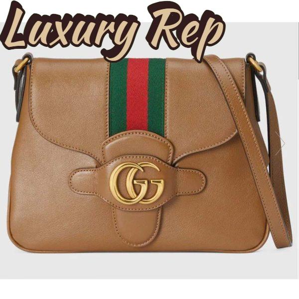 Replica Gucci Unisex Small Messenger Bag with Double G Beige Leather Antique Gold-Toned Hardware