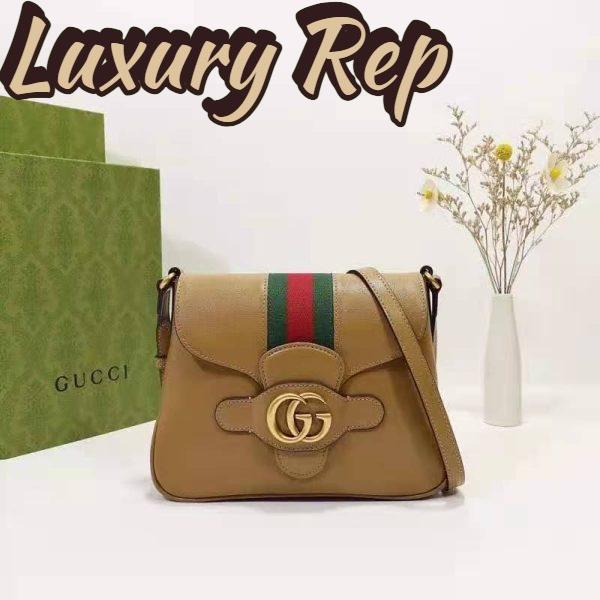 Replica Gucci Unisex Small Messenger Bag with Double G Beige Leather Antique Gold-Toned Hardware 3