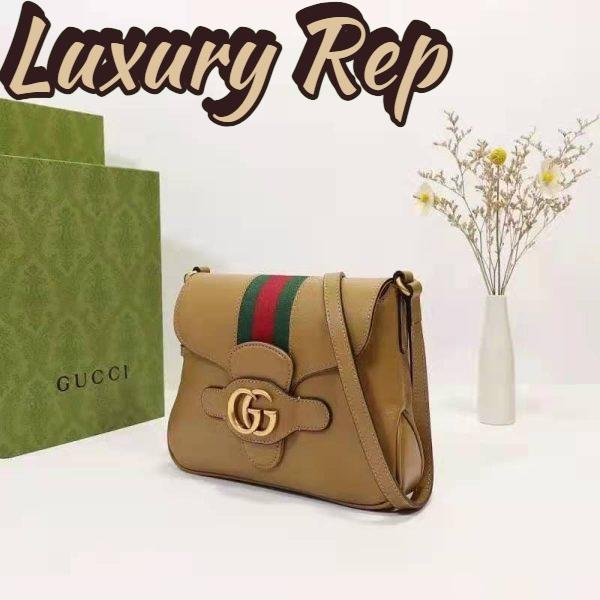 Replica Gucci Unisex Small Messenger Bag with Double G Beige Leather Antique Gold-Toned Hardware 4
