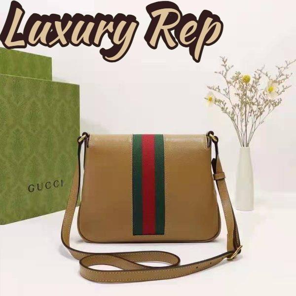Replica Gucci Unisex Small Messenger Bag with Double G Beige Leather Antique Gold-Toned Hardware 5