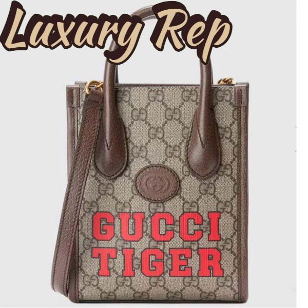 Replica Gucci Unisex Tiger GG Mini Tote Bag Beige Ebony GG Supreme Canvas