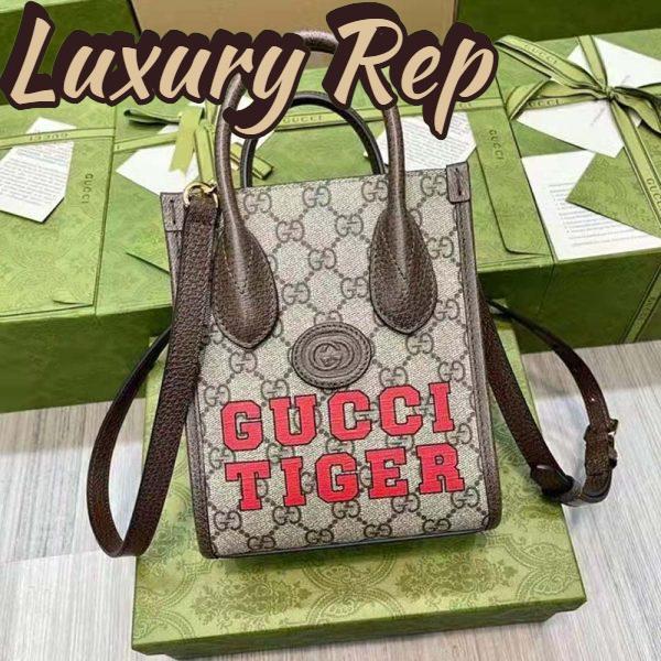 Replica Gucci Unisex Tiger GG Mini Tote Bag Beige Ebony GG Supreme Canvas 3